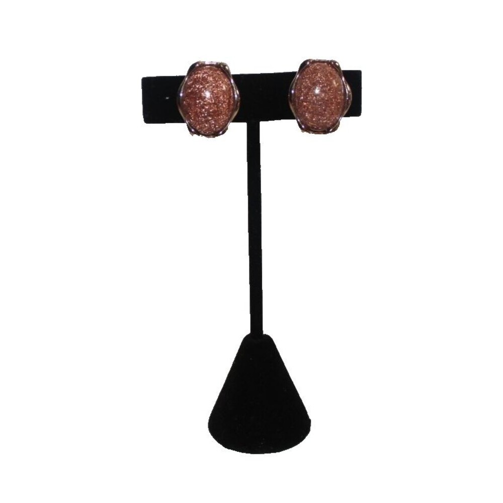VTG Clip-on Earrings Faux Sparkling Red GoldStone Gold Tone